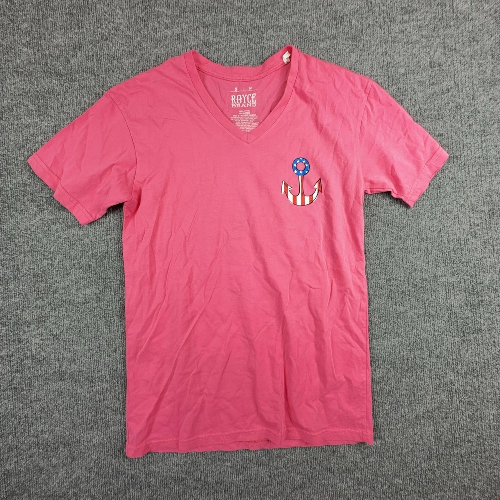 Royce Brand Shirt Womens Small Pink V Neck Anchor 'Merica Patriotic Graphic Tee